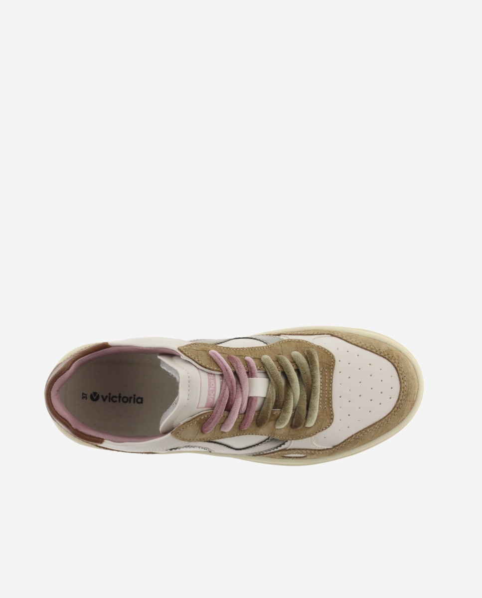 Zapatillas deportivas de mujer con piezas efecto cocodrilo y logotipo metalizado - Victoria - Cuero Cuero-4
