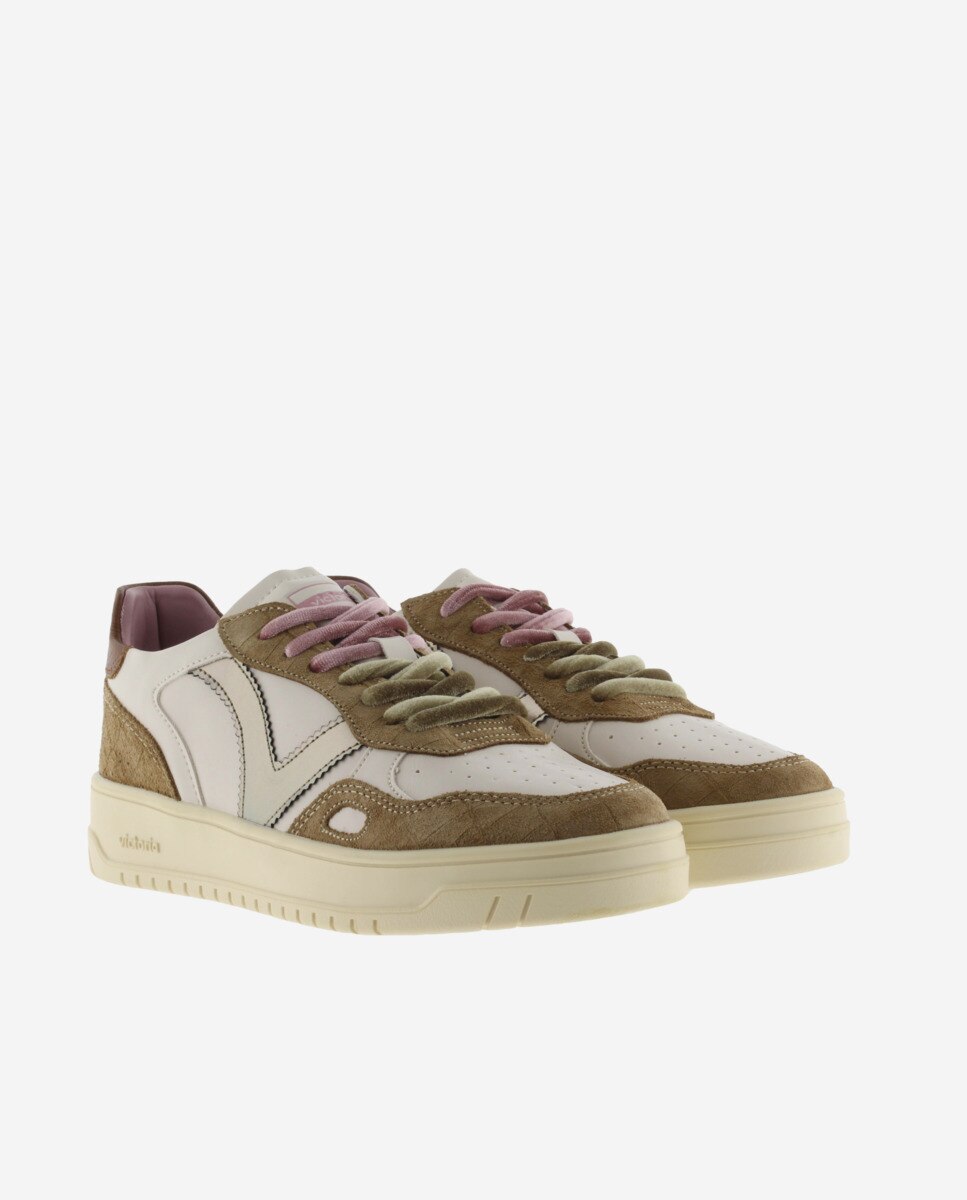 Zapatillas deportivas de mujer con piezas efecto cocodrilo y logotipo metalizado - Victoria - Cuero Cuero-5
