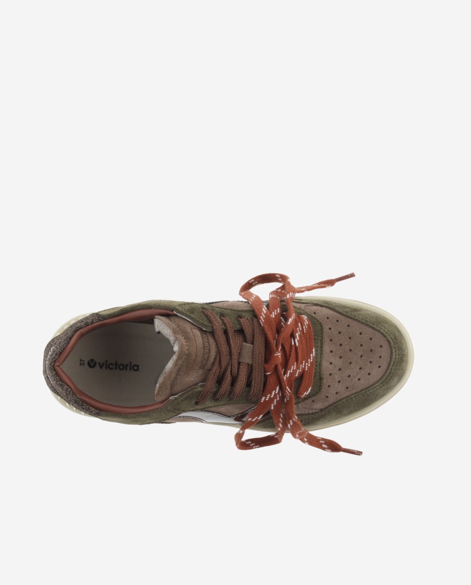 Zapatillas deportivas de mujer de serraje con tachas y doble cordón - Victoria - Kaki Kaki-4
