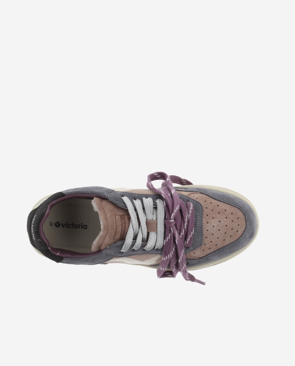 Zapatillas deportivas de mujer de serraje con tachas y doble cordón - Victoria - Malva Malva-4