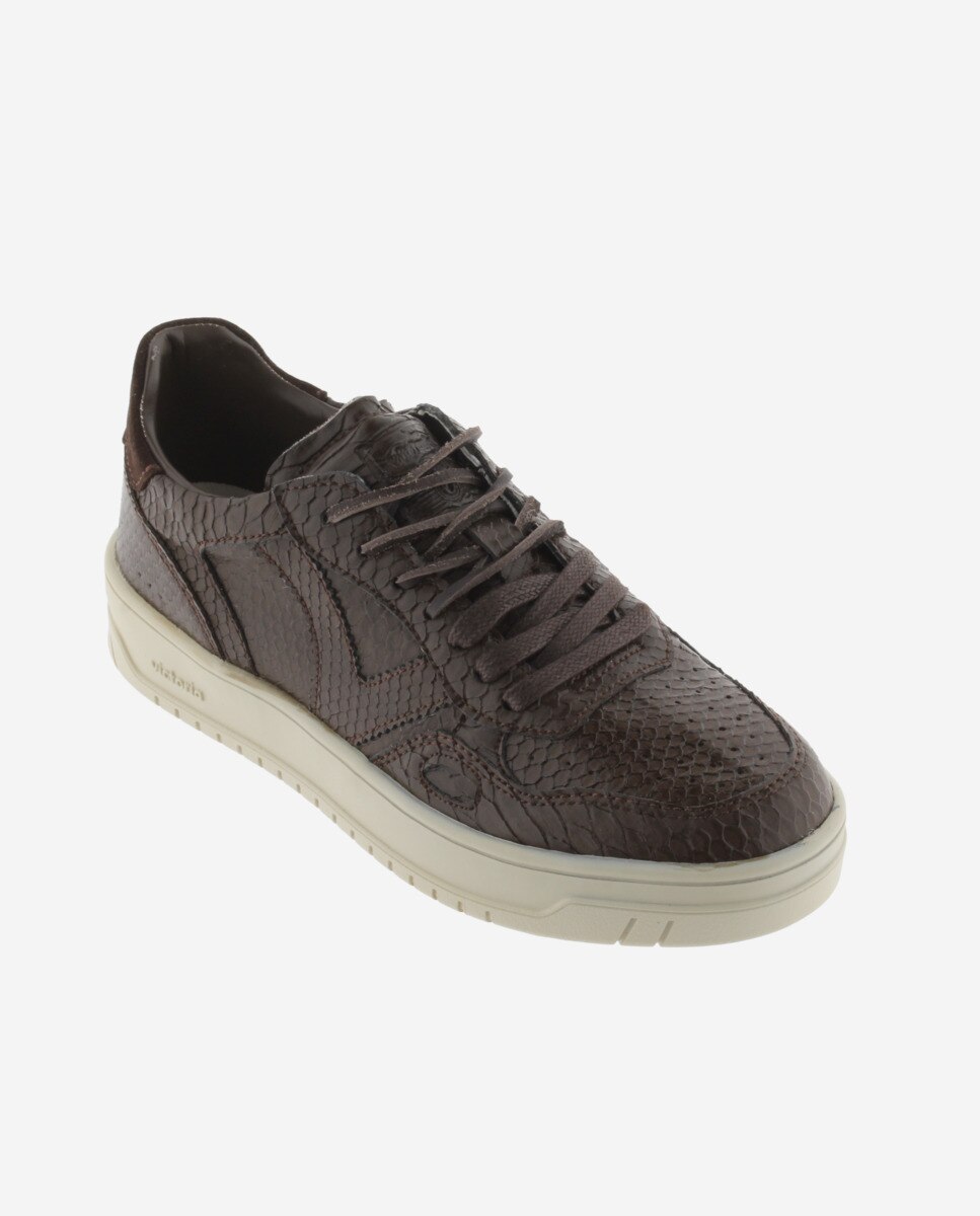 Zapatillas deportivas de mujer con textura serpiente y doble cordón - Victoria - Marrón Marrón-3