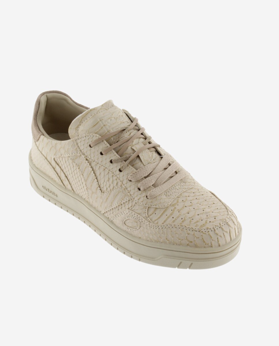 Zapatillas deportivas de mujer con textura serpiente y doble cordón - Victoria - Beige Beige-4