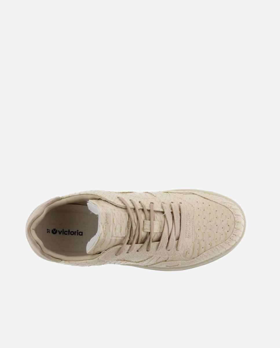Zapatillas deportivas de mujer con textura serpiente y doble cordón - Victoria - Beige Beige-5