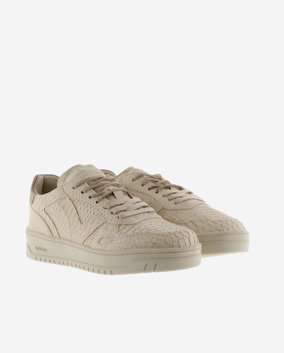 Zapatillas deportivas de mujer con textura serpiente y doble cordón - Victoria - Beige Beige-2