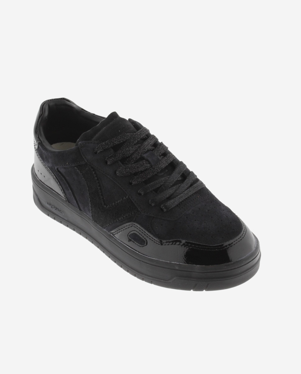 Zapatillas deportivas de mujer de serraje con piezas de charol al tono - Victoria - Negro Negro-3