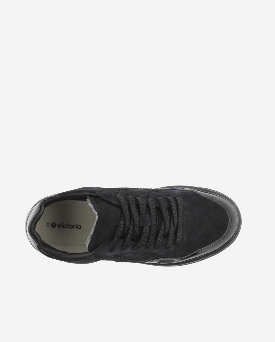 Zapatillas deportivas de mujer de serraje con piezas de charol al tono - Victoria - Negro Negro-4