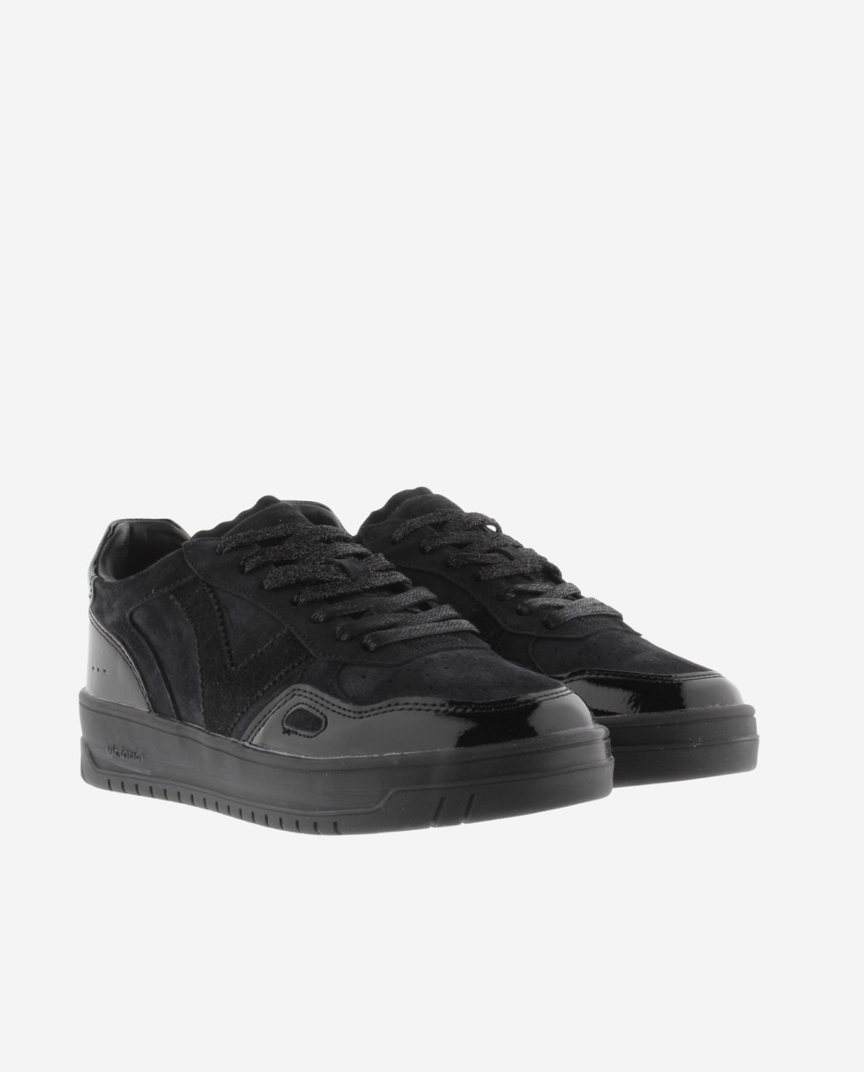 Zapatillas deportivas de mujer de serraje con piezas de charol al tono - Victoria - Negro Negro-5