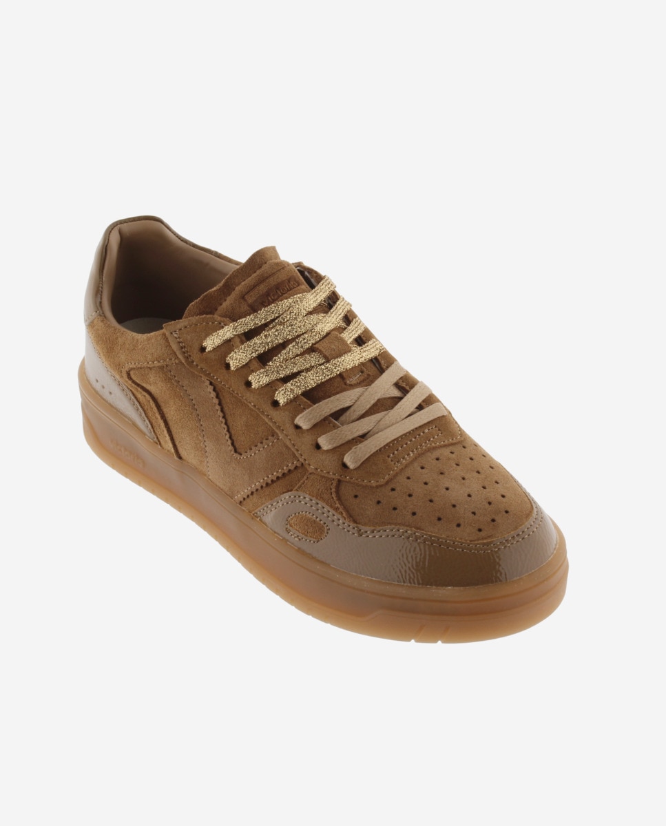 Zapatillas deportivas de mujer de serraje con piezas de charol al tono - Victoria - Camel Camel-3