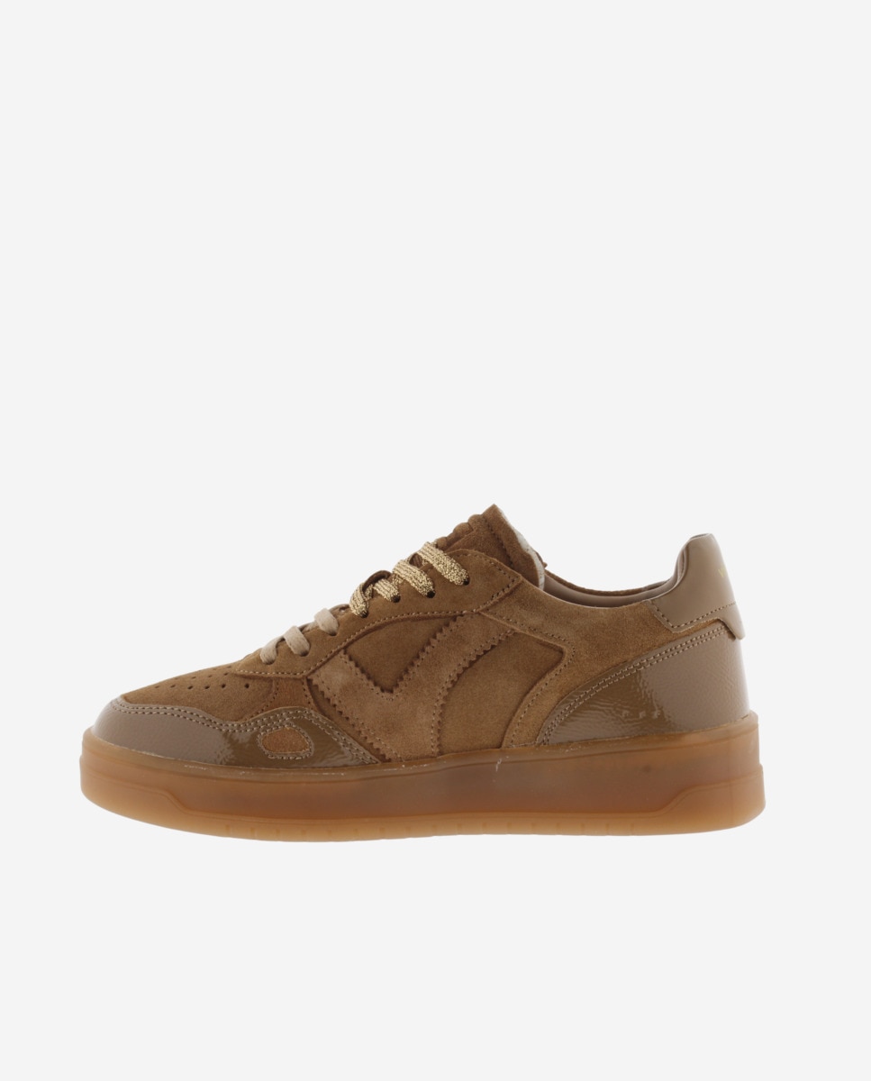 Zapatillas deportivas de mujer de serraje con piezas de charol al tono - Victoria - Camel Camel-2