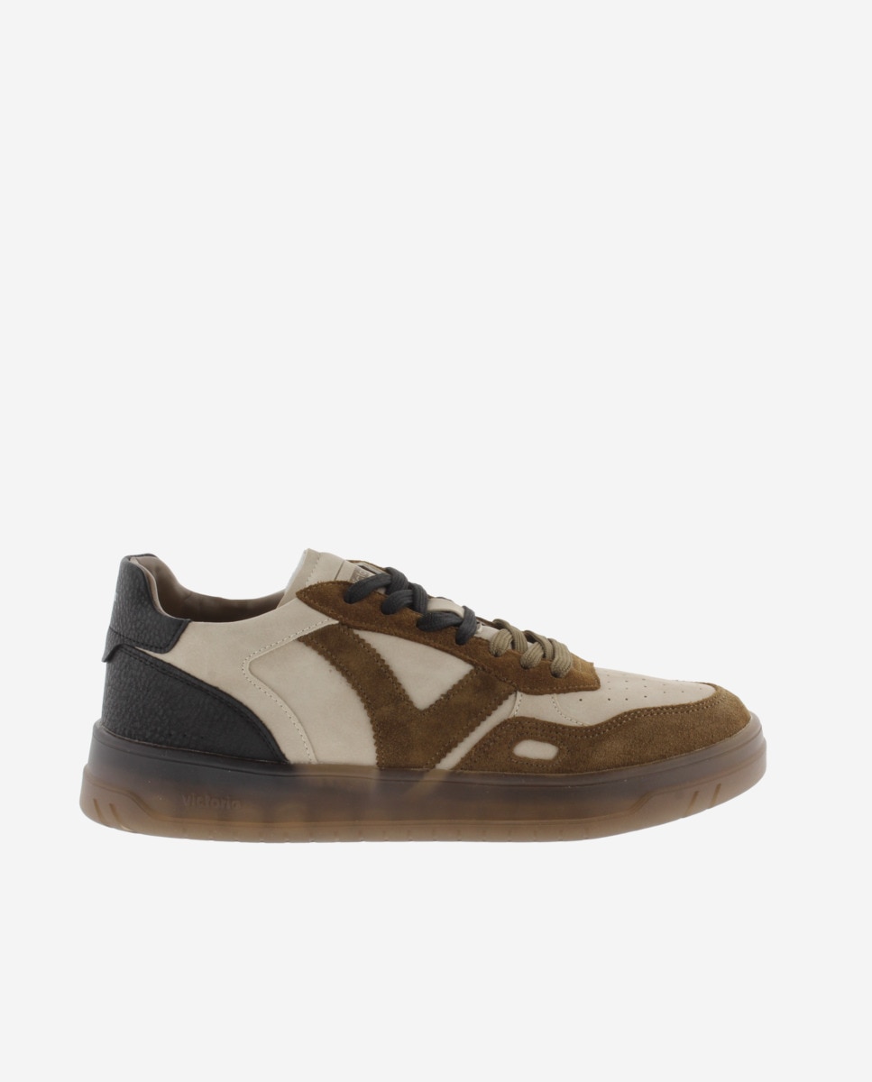Zapatillas deportivas unisex con piezas de serraje y suela caramelo - Victoria - Cuero Cuero-1