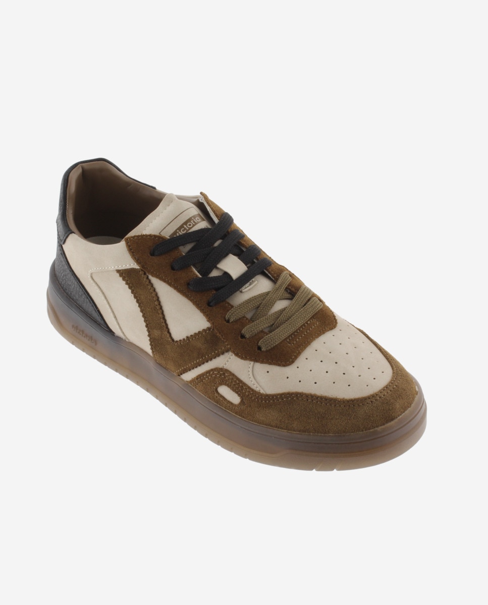 Zapatillas deportivas unisex con piezas de serraje y suela caramelo - Victoria - Cuero Cuero-3