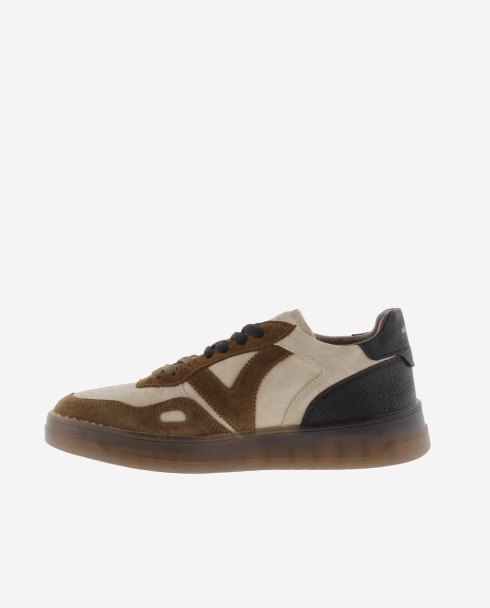 Zapatillas deportivas unisex con piezas de serraje y suela caramelo - Victoria - Cuero Cuero-2