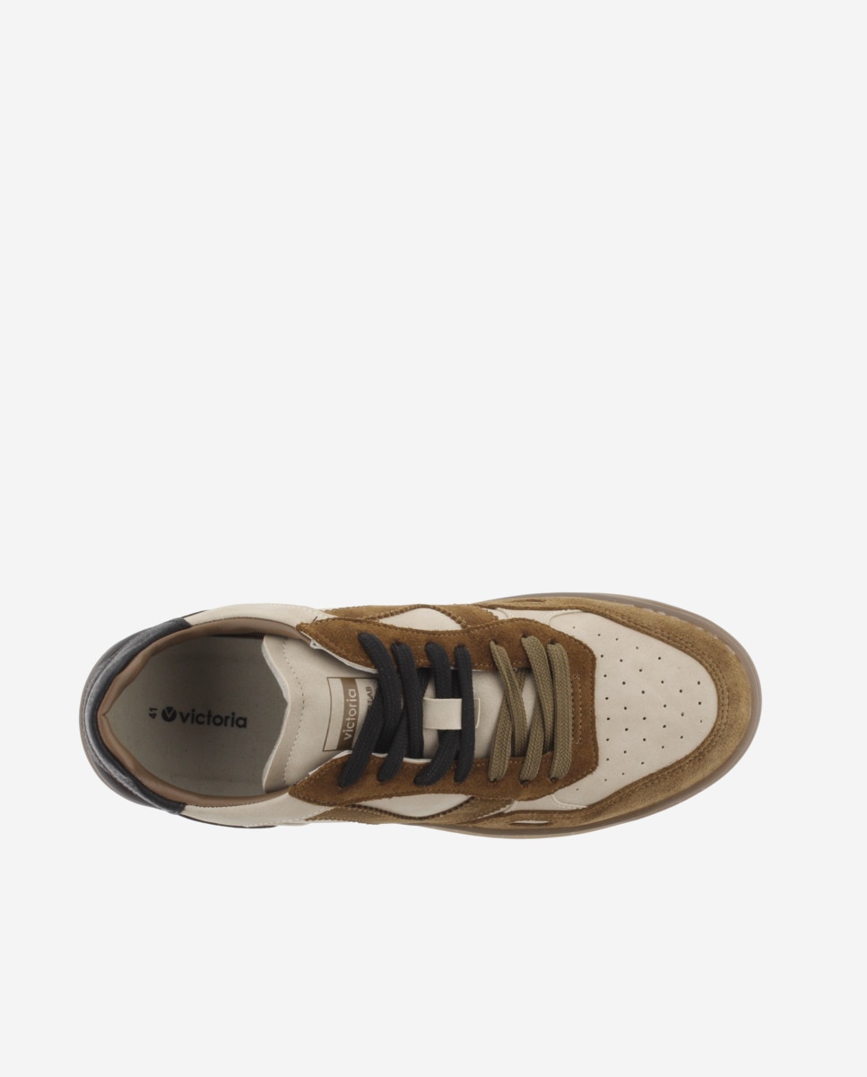 Zapatillas deportivas unisex con piezas de serraje y suela caramelo - Victoria - Cuero Cuero-4