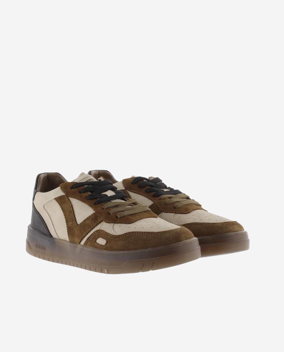 Zapatillas deportivas unisex con piezas de serraje y suela caramelo - Victoria - Cuero Cuero-5