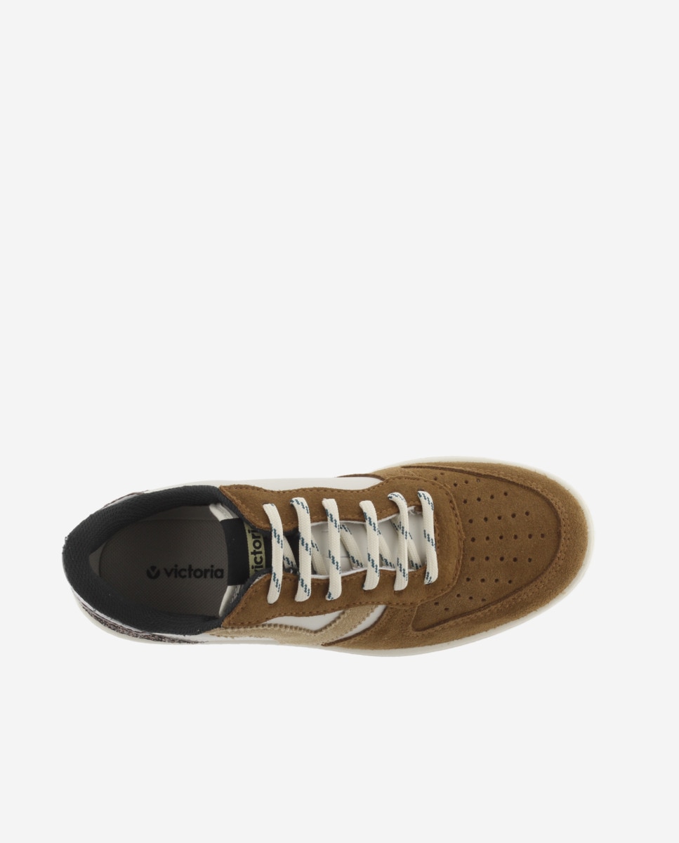 Zapatillas deportivas de mujer con piezas de serraje y pieza trasera de glitter - Victoria - Cuero Cuero-4