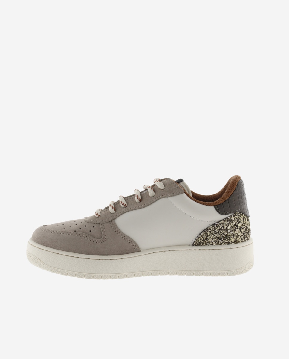 Zapatillas deportivas de mujer con piezas de serraje y pieza trasera de glitter - Victoria - Visón Visón-2