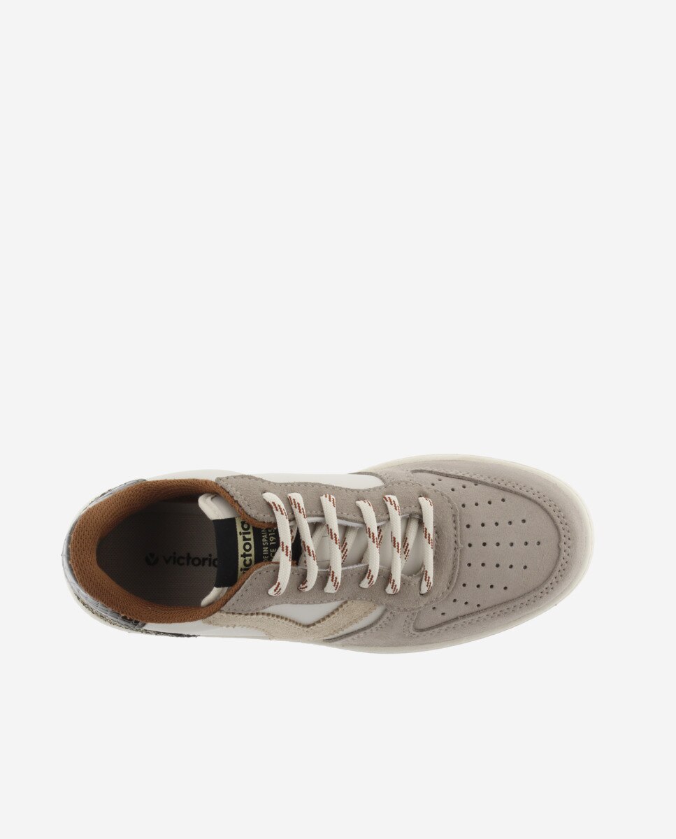 Zapatillas deportivas de mujer con piezas de serraje y pieza trasera de glitter - Victoria - Visón Visón-4