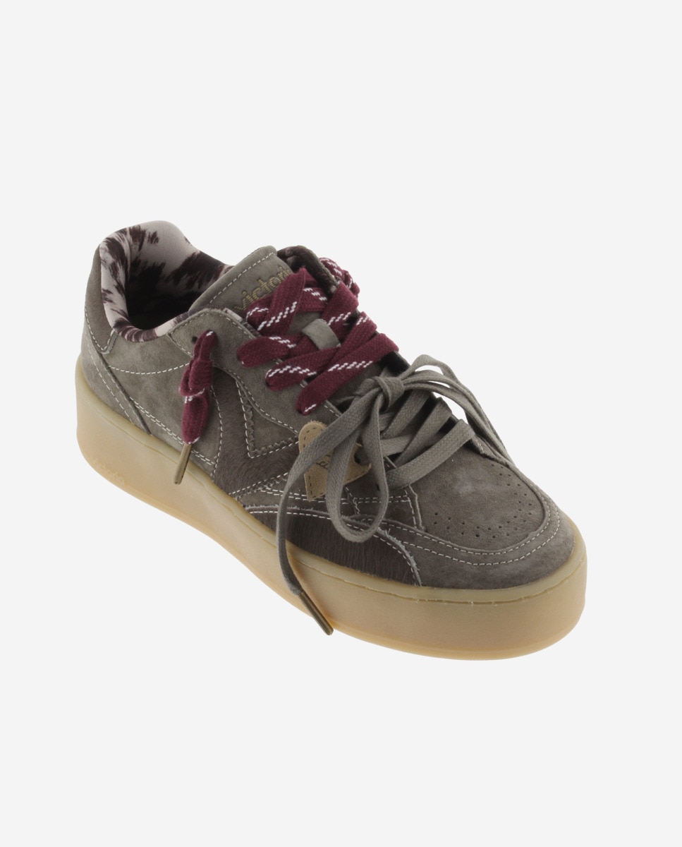 Zapatillas plataforma de mujer de serraje con detalles y doble cordón - Victoria - Kaki Kaki-3