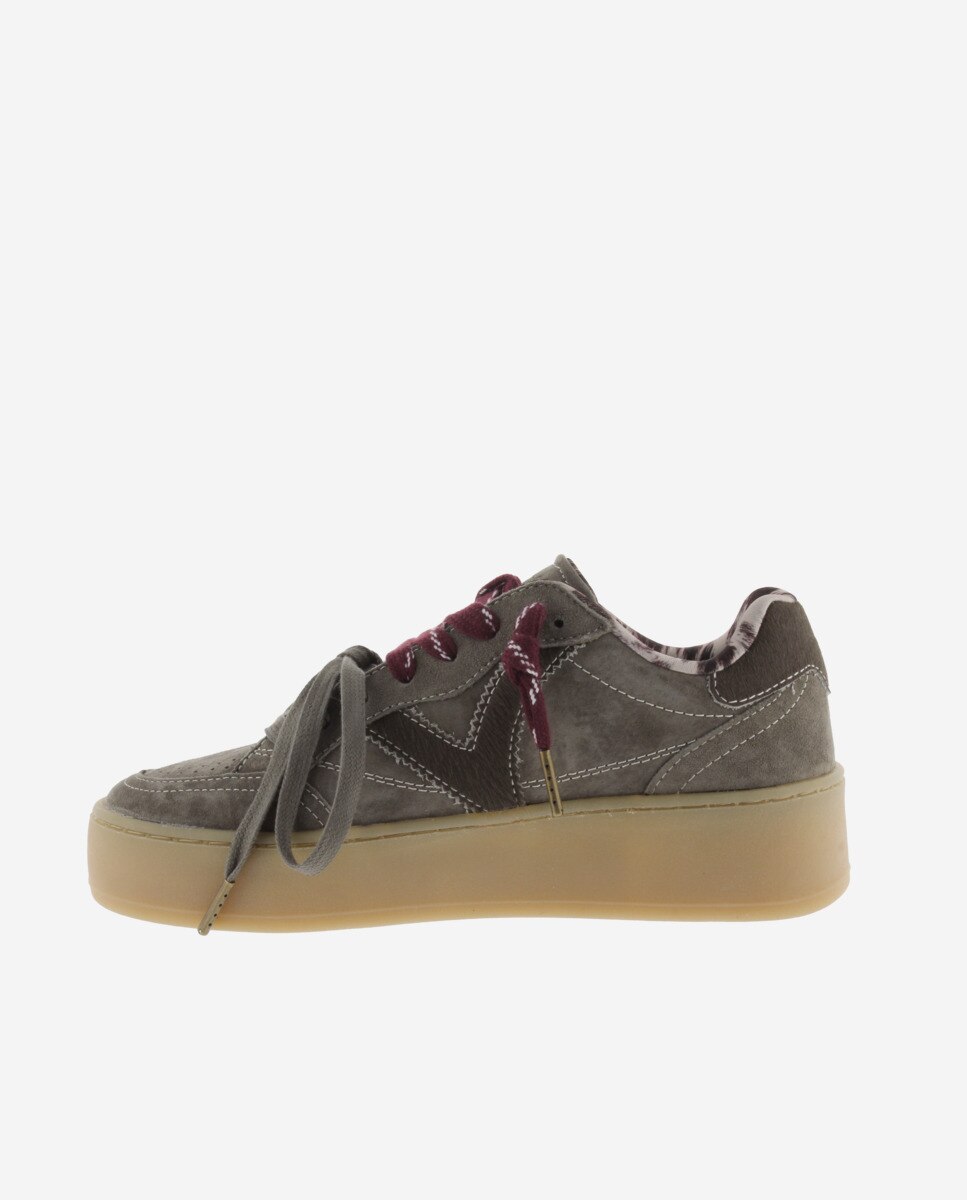Zapatillas plataforma de mujer de serraje con detalles y doble cordón - Victoria - Kaki Kaki-2