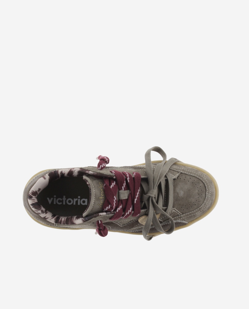 Zapatillas plataforma de mujer de serraje con detalles y doble cordón - Victoria - Kaki Kaki-4