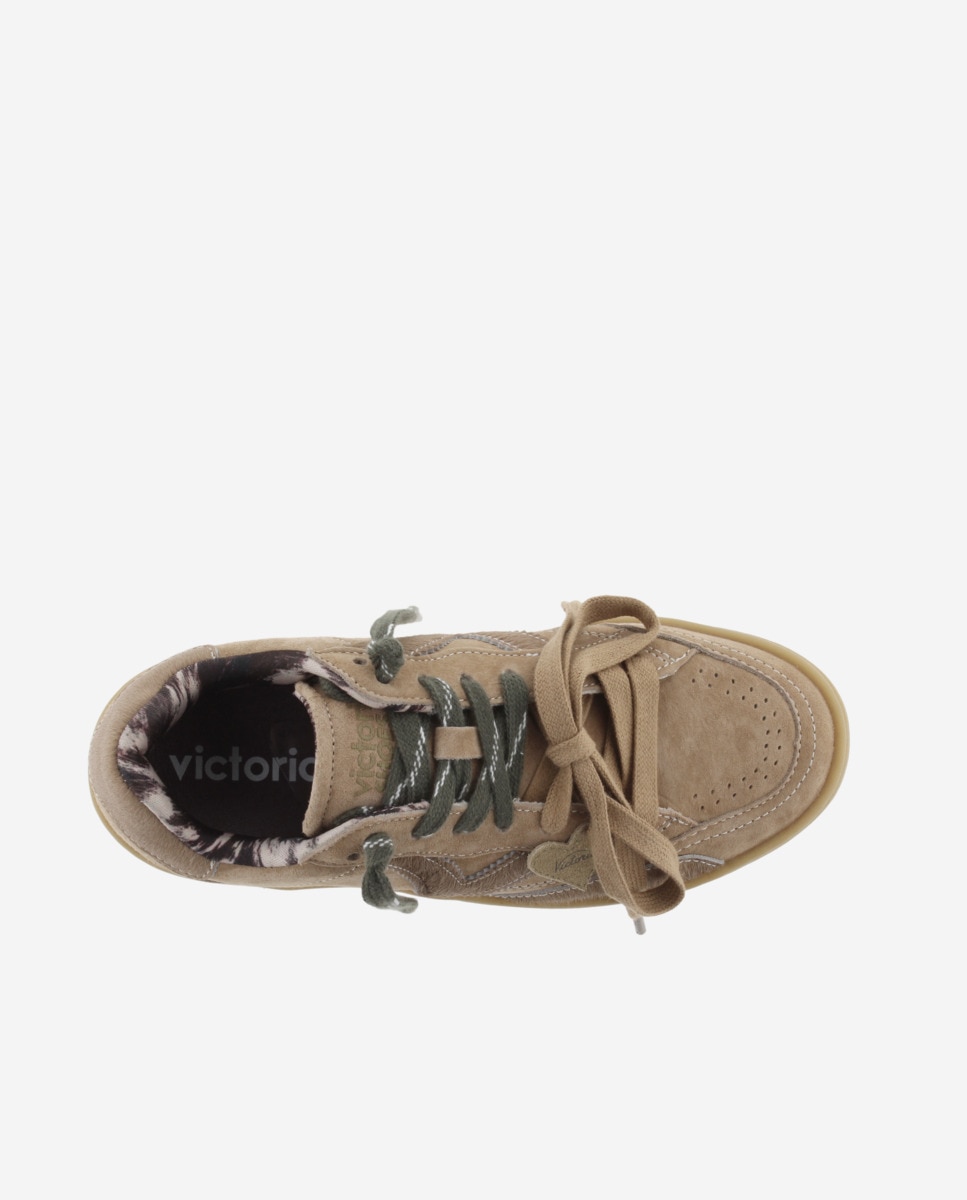 Zapatillas plataforma de mujer de serraje con detalles y doble cordón - Victoria - Beige Beige-4