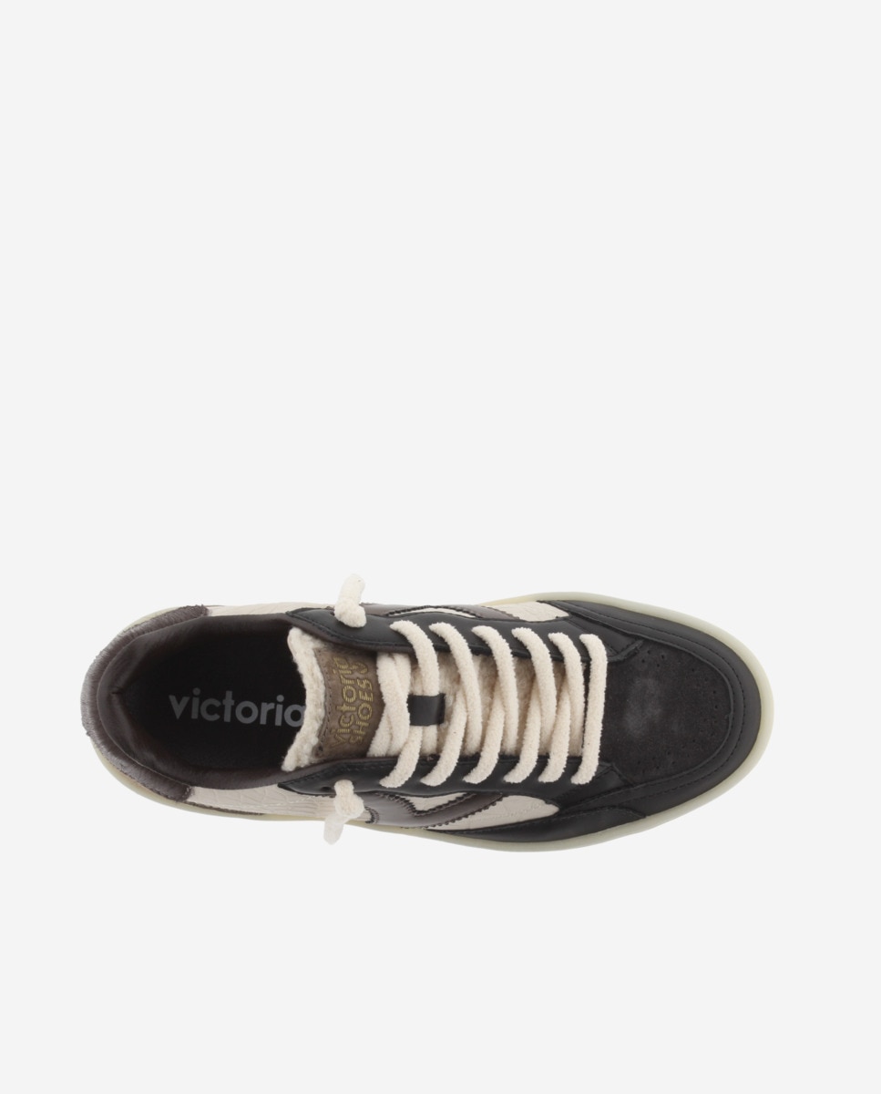 Zapatillas plataforma de mujer con piezas de serraje y detalles - Victoria - Negro Negro-4