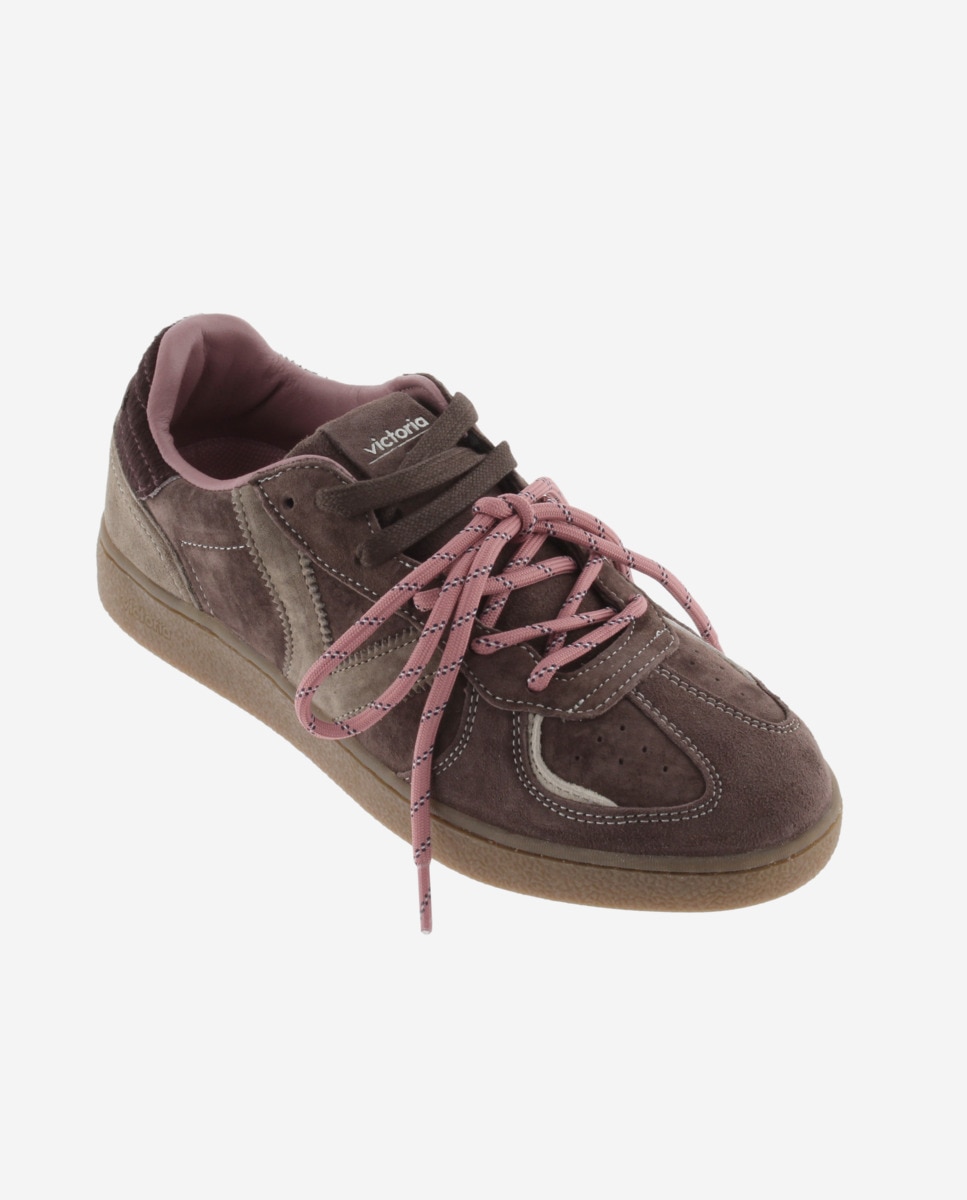 Zapatillas deportivas de mujer de serraje con doble cordón - Victoria - Marrón Marrón-3
