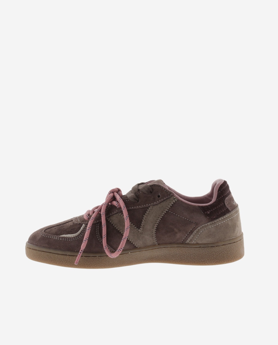 Zapatillas deportivas de mujer de serraje con doble cordón - Victoria - Marrón Marrón-2