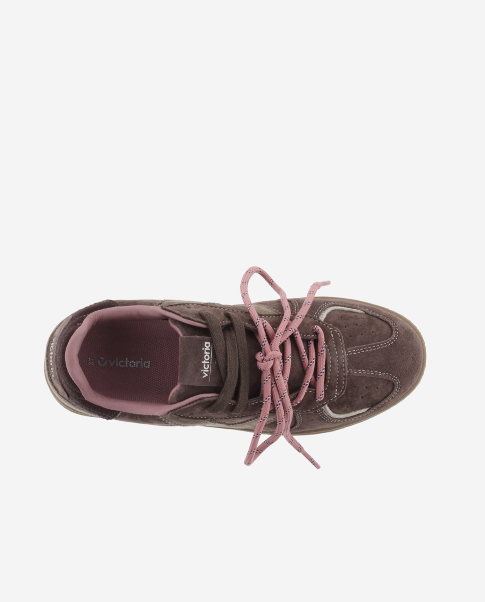 Zapatillas deportivas de mujer de serraje con doble cordón - Victoria - Marrón Marrón-4