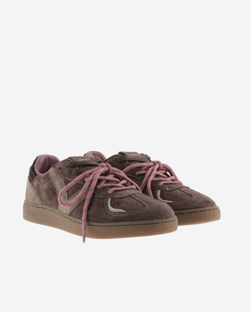Zapatillas deportivas de mujer de serraje con doble cordón - Victoria - Marrón Marrón-5
