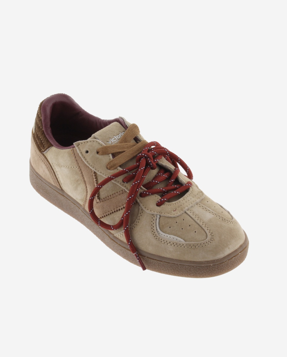 Zapatillas deportivas de mujer de serraje con doble cordón - Victoria - Beige Beige-3