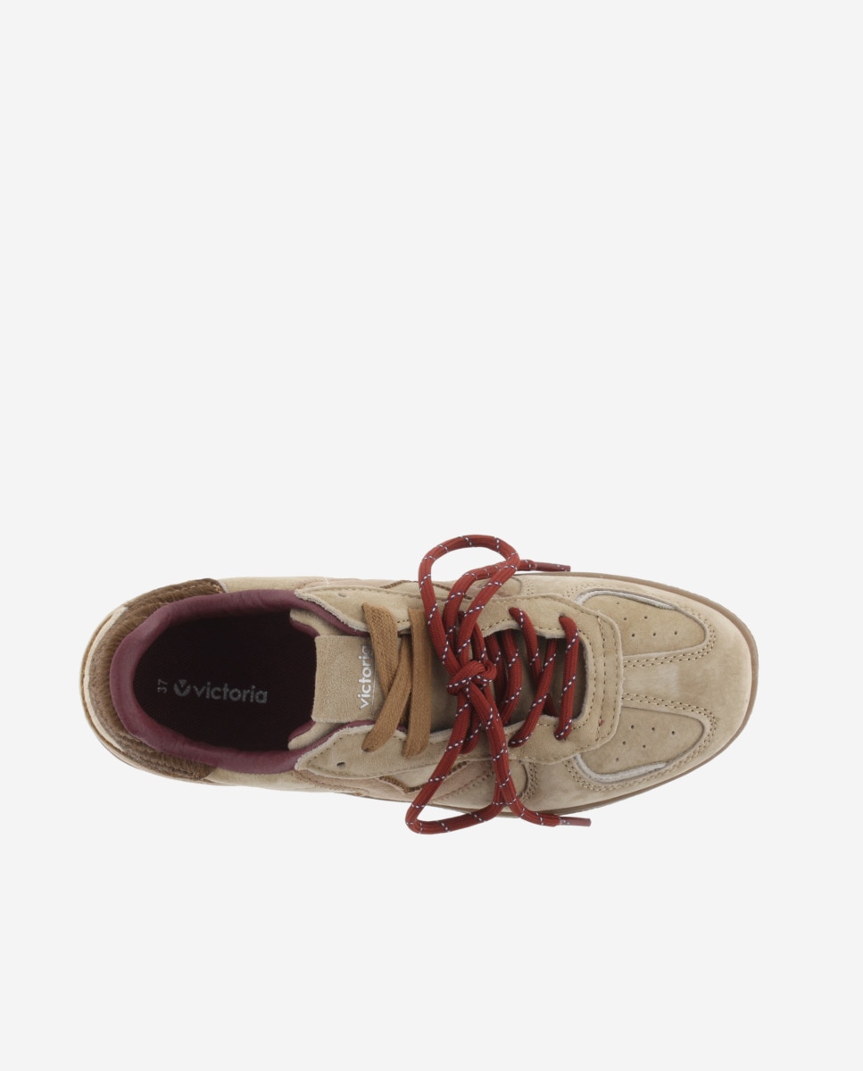 Zapatillas deportivas de mujer de serraje con doble cordón - Victoria - Beige Beige-4