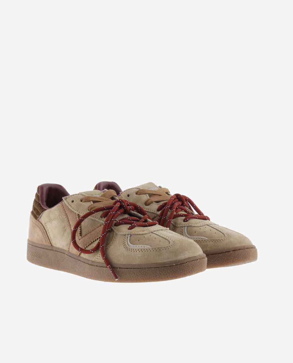 Zapatillas deportivas de mujer de serraje con doble cordón - Victoria - Beige Beige-5