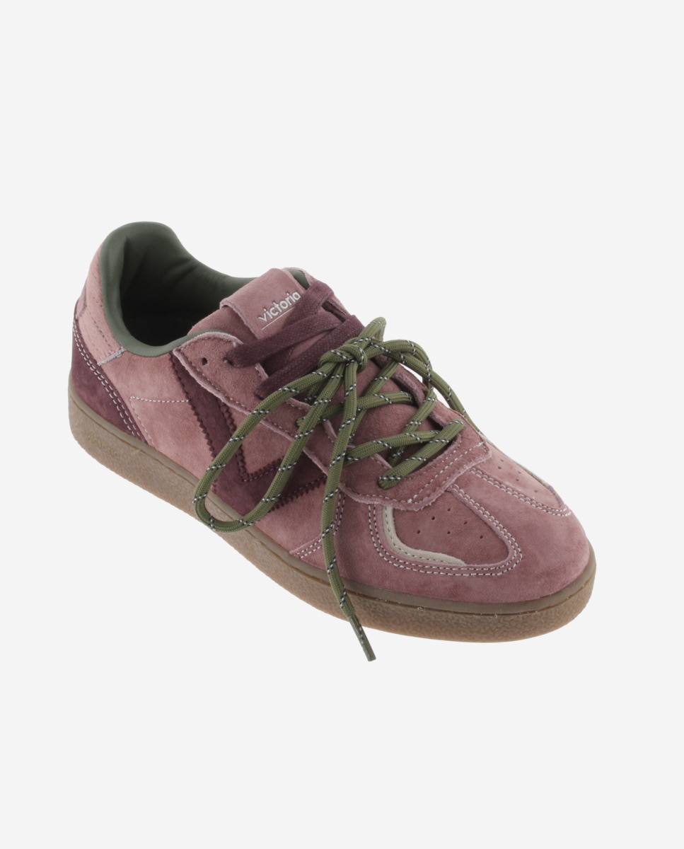 Zapatillas deportivas de mujer de serraje con doble cordón - Victoria - Nude Nude-3