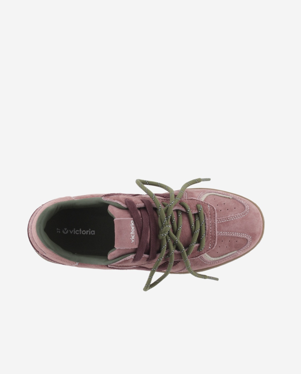 Zapatillas deportivas de mujer de serraje con doble cordón - Victoria - Nude Nude-4