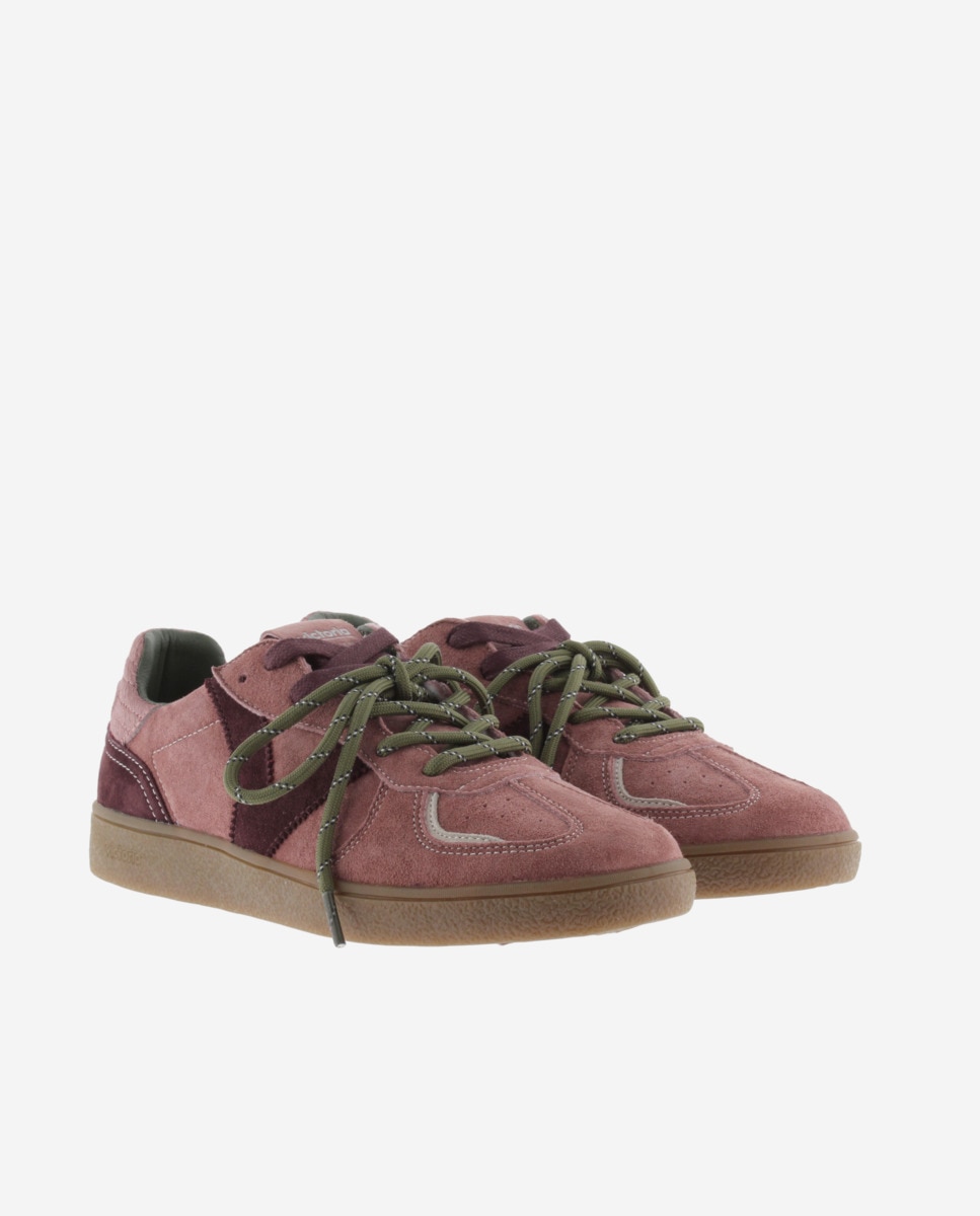 Zapatillas deportivas de mujer de serraje con doble cordón - Victoria - Nude Nude-5
