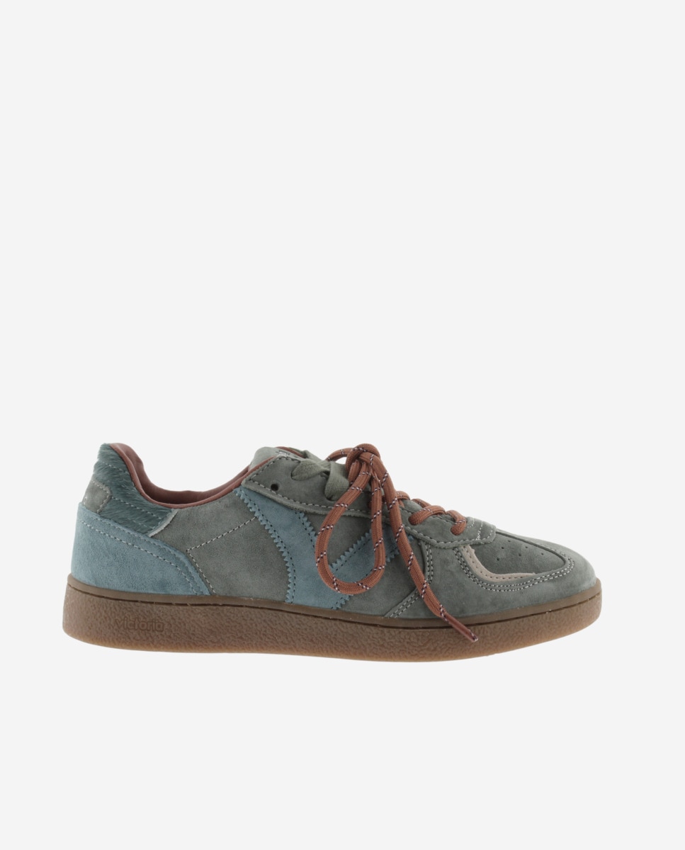 Zapatillas deportivas de mujer de serraje con doble cordón - Victoria - Verde grisáceo Verde grisáceo-1