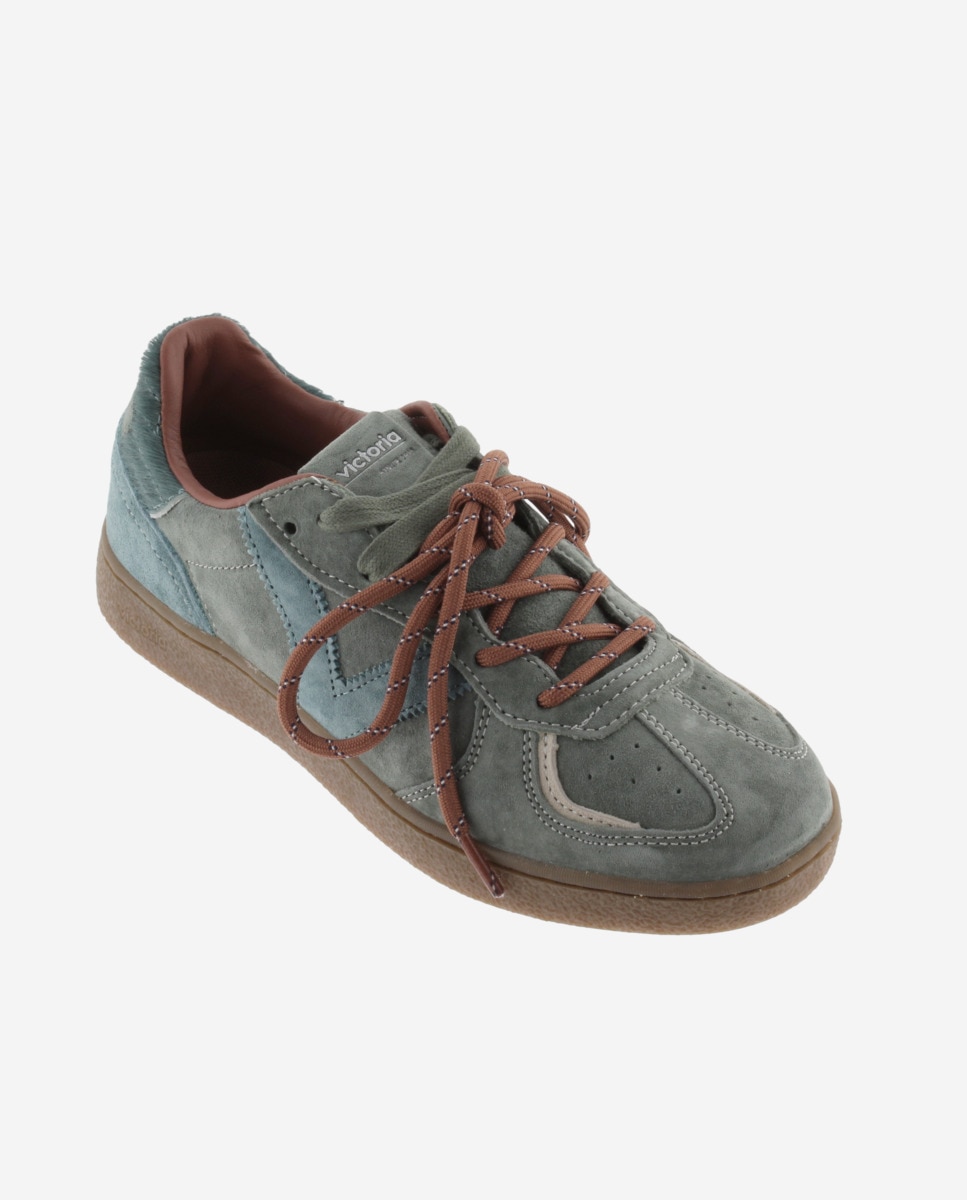 Zapatillas deportivas de mujer de serraje con doble cordón - Victoria - Verde grisáceo Verde grisáceo-3