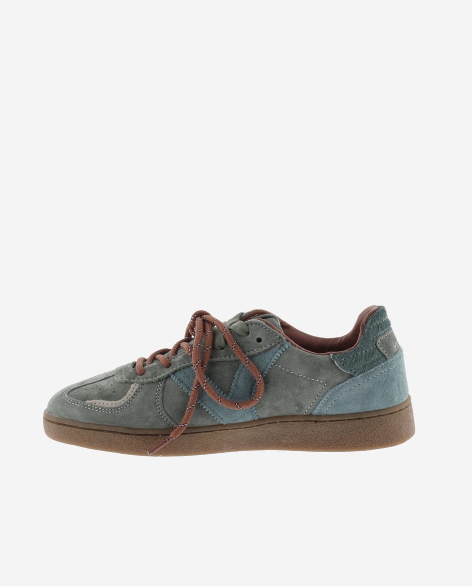 Zapatillas deportivas de mujer de serraje con doble cordón - Victoria - Verde grisáceo Verde grisáceo-2