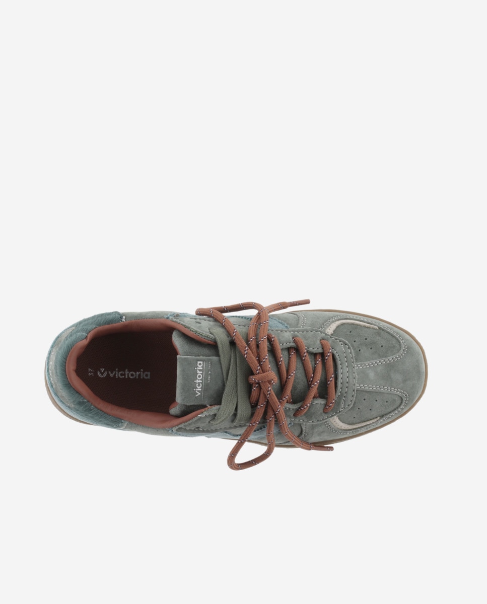 Zapatillas deportivas de mujer de serraje con doble cordón - Victoria - Verde grisáceo Verde grisáceo-4