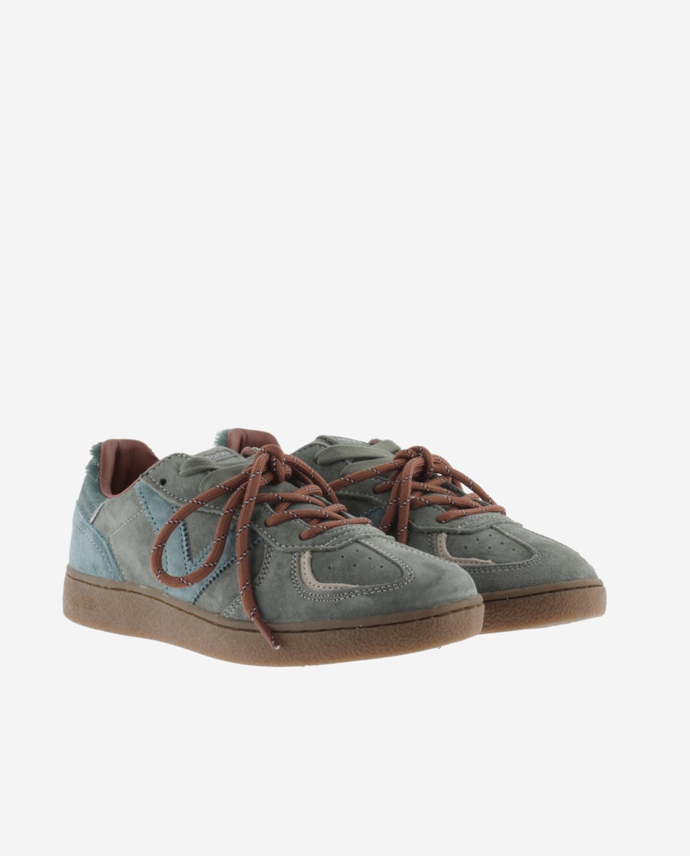 Zapatillas deportivas de mujer de serraje con doble cordón - Victoria - Verde grisáceo Verde grisáceo-5