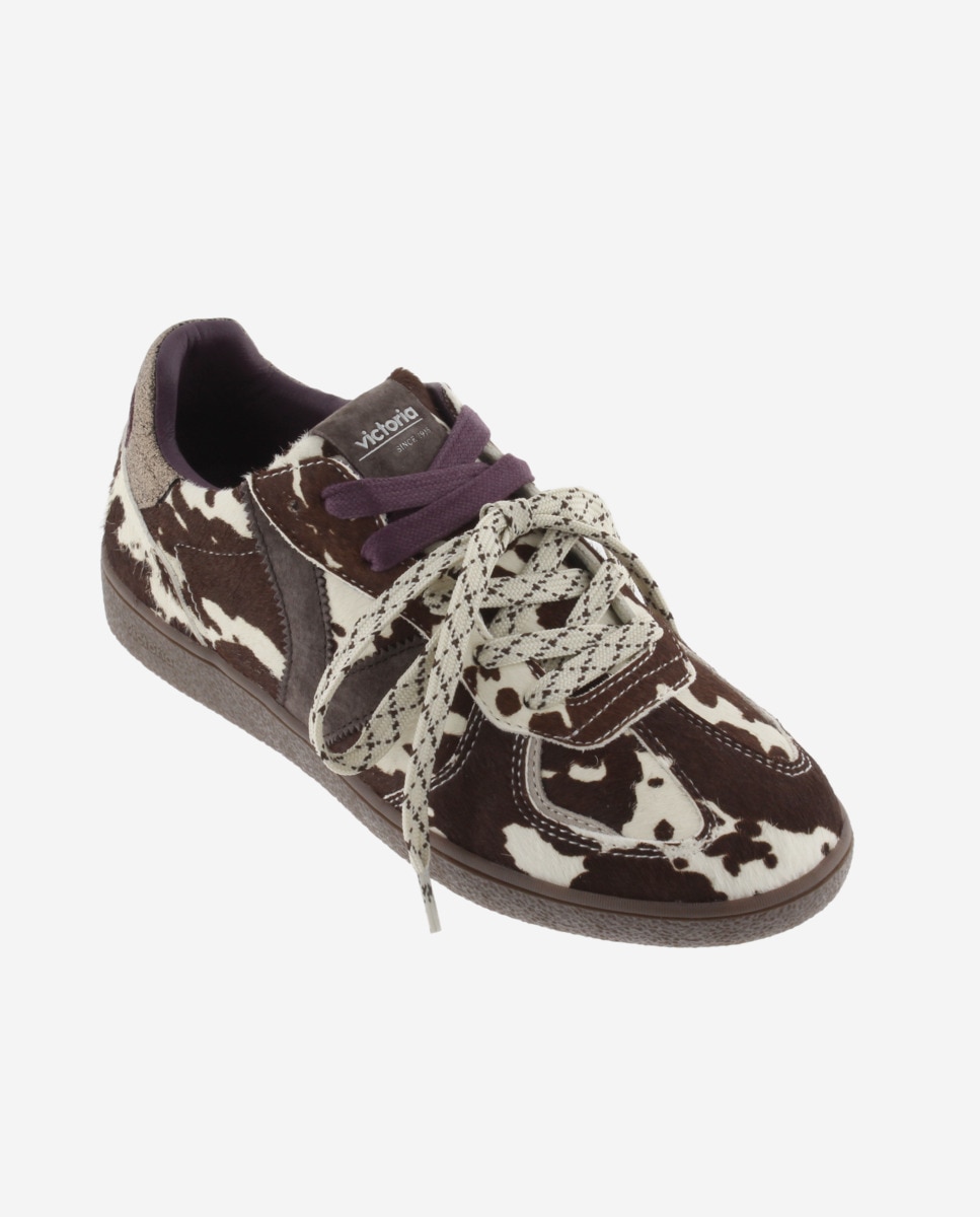 Zapatillas deportivas de mujer de potro animal print con suela chocolate y doble cordón - Victoria - Marrón Marrón-3