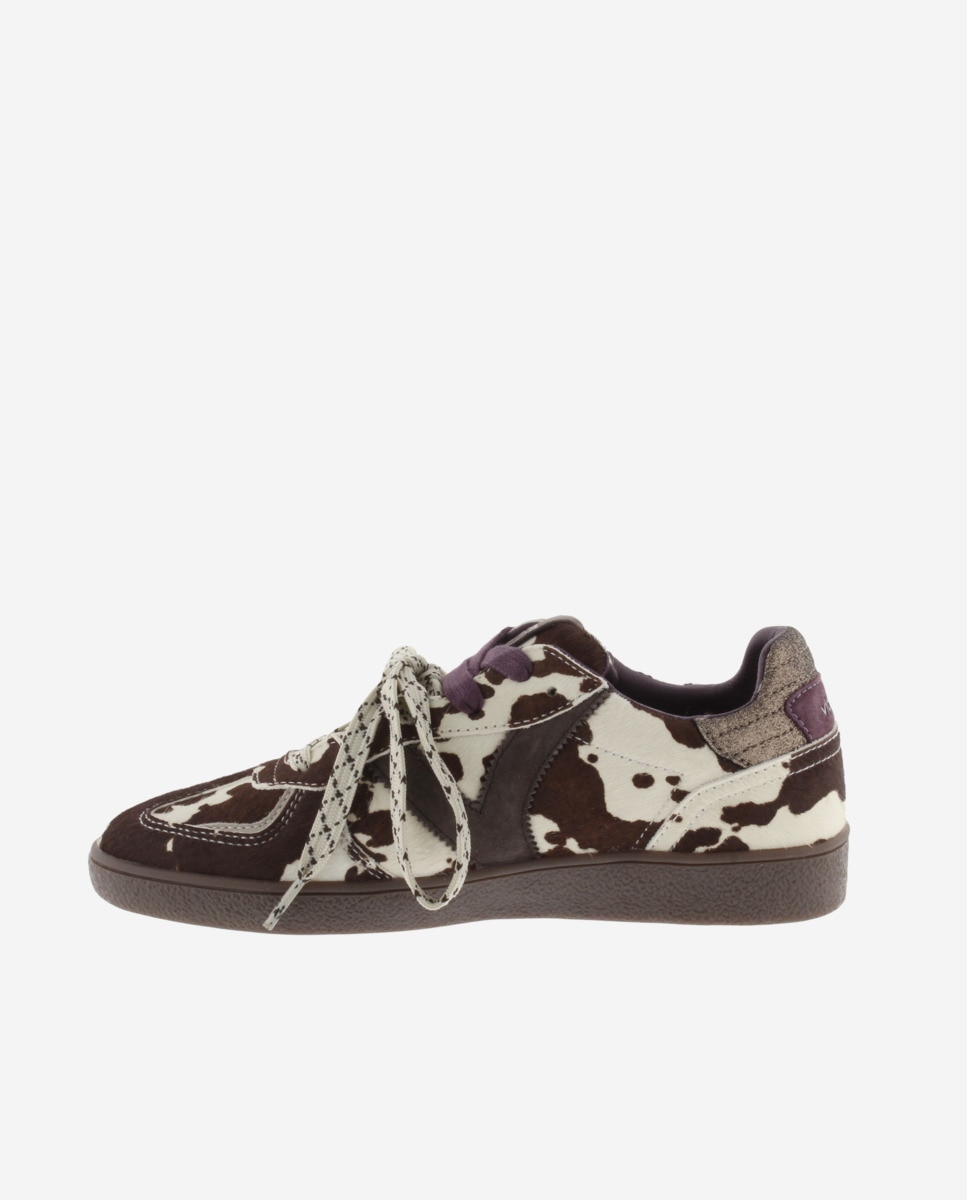 Zapatillas deportivas de mujer de potro animal print con suela chocolate y doble cordón - Victoria - Marrón Marrón-2