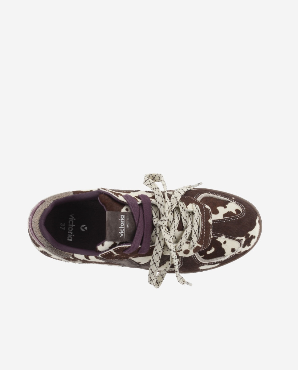 Zapatillas deportivas de mujer de potro animal print con suela chocolate y doble cordón - Victoria - Marrón Marrón-4
