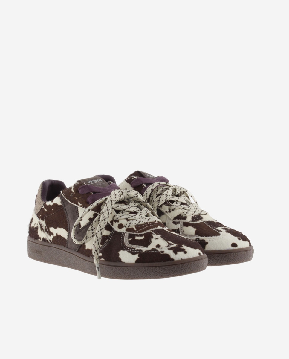 Zapatillas deportivas de mujer de potro animal print con suela chocolate y doble cordón - Victoria - Marrón Marrón-5