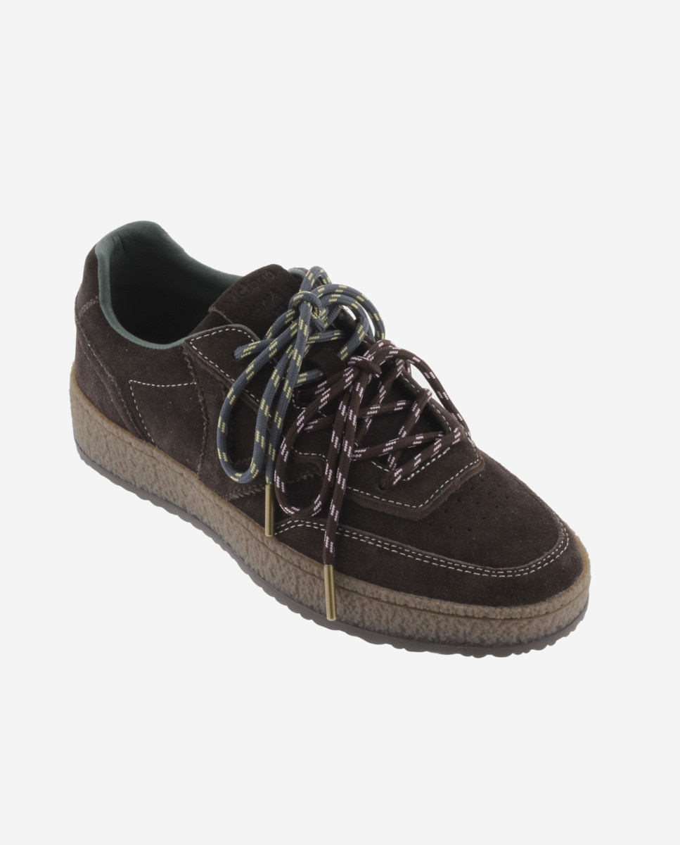 Zapatillas deportivas de mujer de serraje con doble cordón - Victoria - Marrón Marrón-3