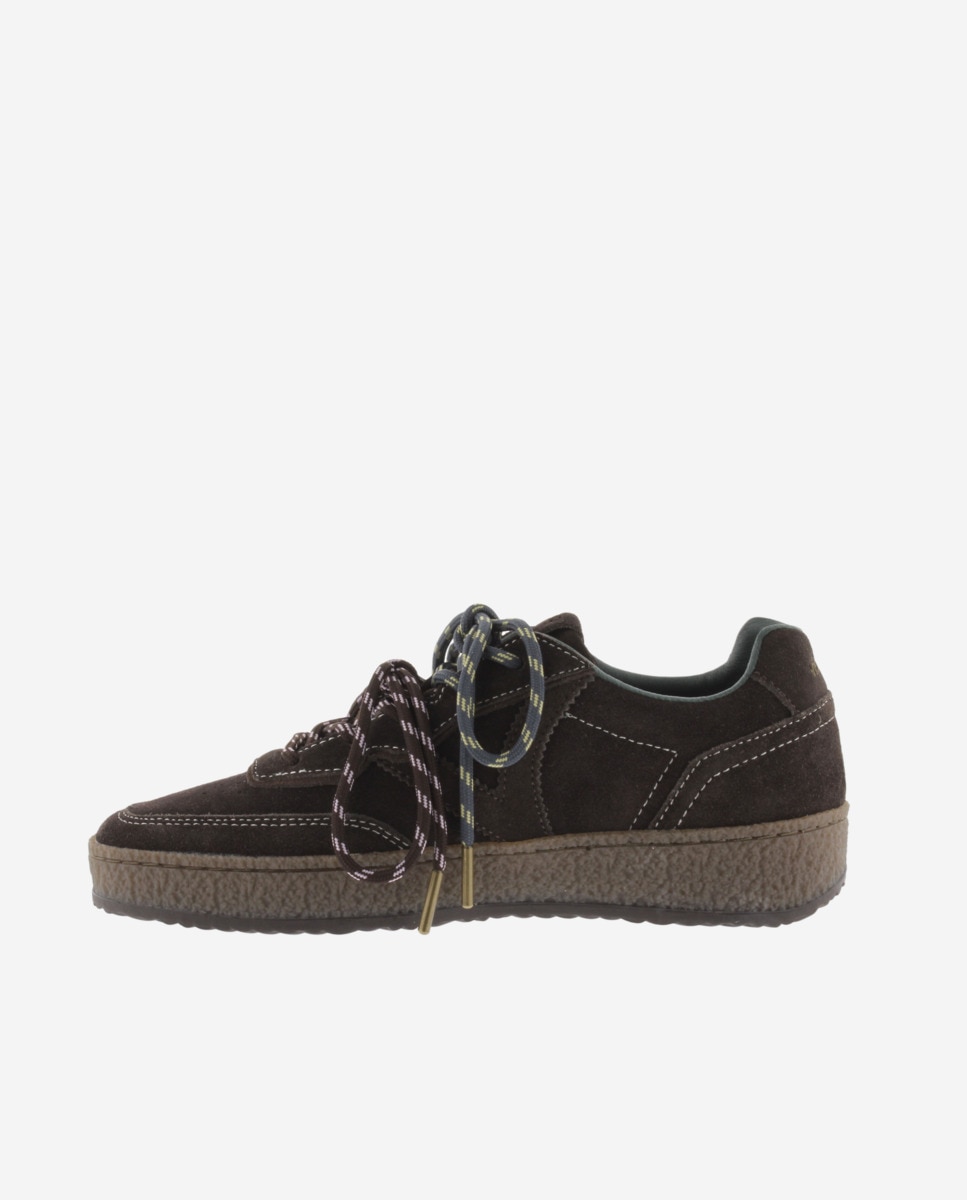 Zapatillas deportivas de mujer de serraje con doble cordón - Victoria - Marrón Marrón-2