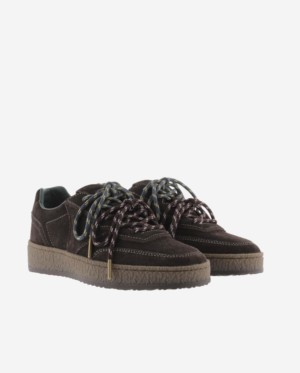 Zapatillas deportivas de mujer de serraje con doble cordón - Victoria - Marrón Marrón-5