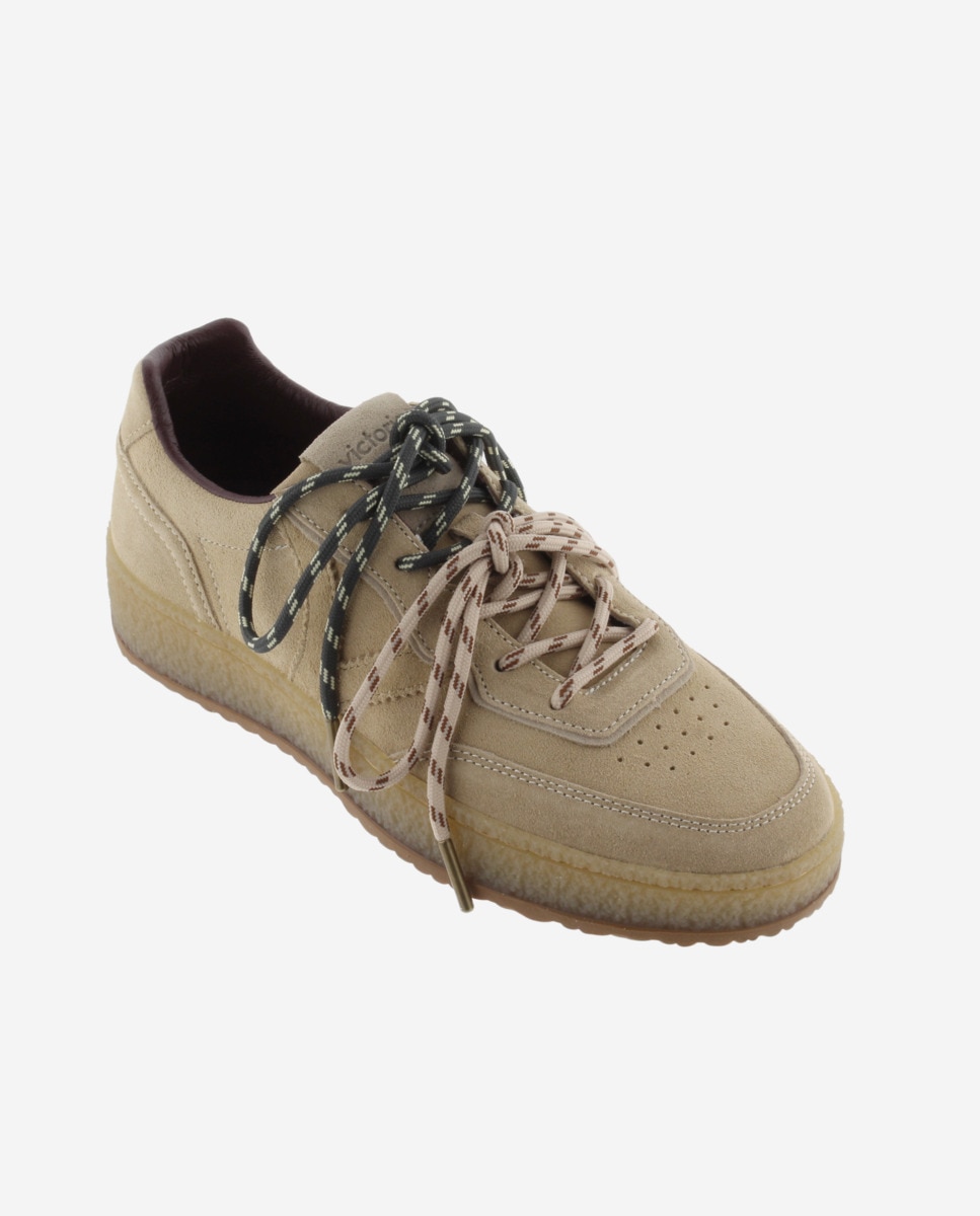 Zapatillas deportivas de mujer de serraje con doble cordón - Victoria - Beige Beige-3