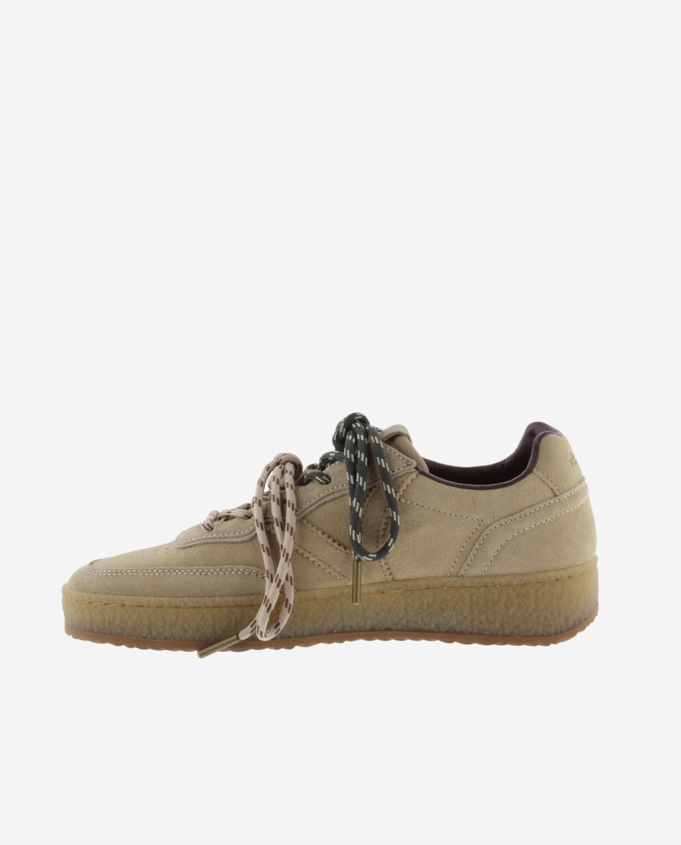Zapatillas deportivas de mujer de serraje con doble cordón - Victoria - Beige Beige-2